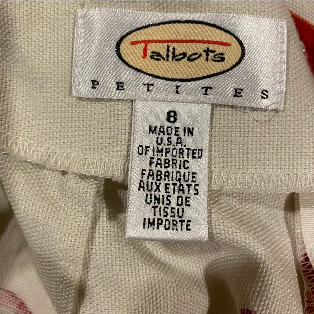 Talbots Skirt Women’s 8P Tan Floral Print Flat Front Zipper Back Slit Cotton - Picture 3 of 7